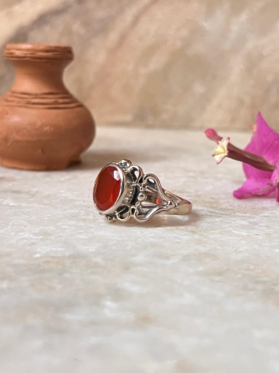 Carnelian Big Statement 925 Sterling Silver Ring