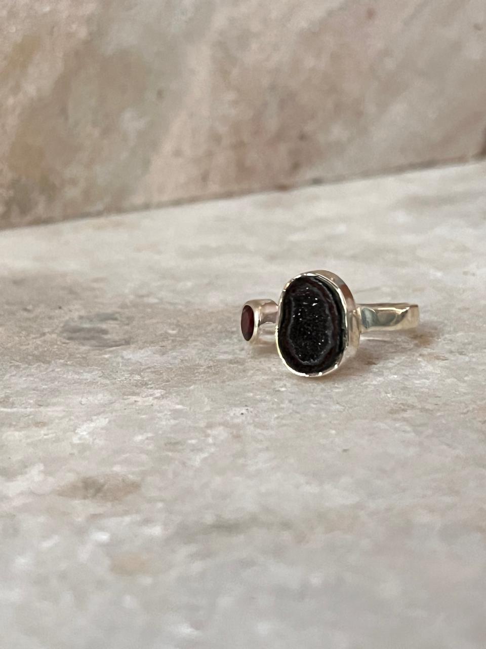Red Coconut Druzy Geode With Garnet Sterling Silver 925 Ring