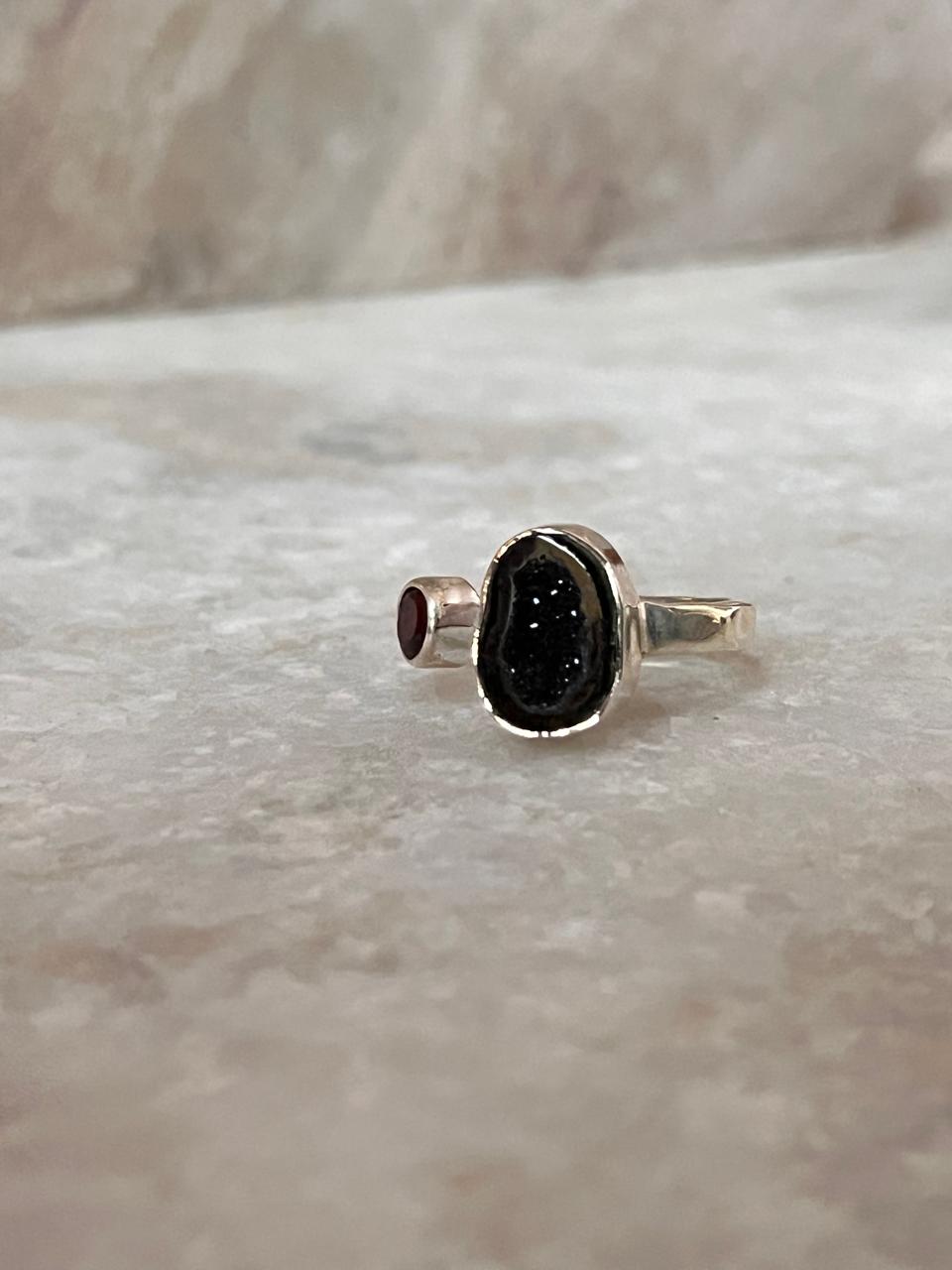 Red Coconut Druzy Geode With Garnet Sterling Silver 925 Ring