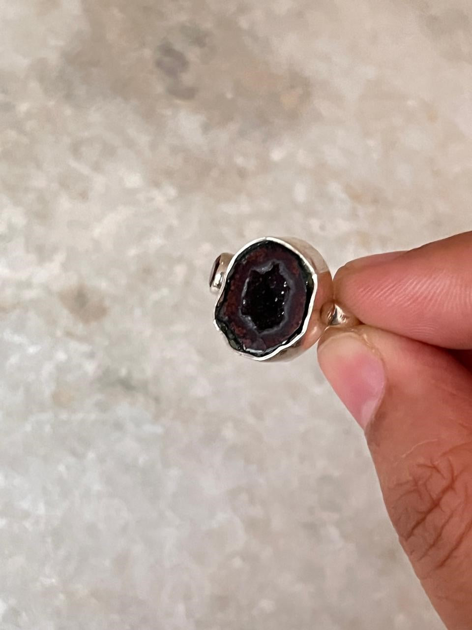 Red Coconut Druzy Geode with Garnet Sterling Silver 925 Ring