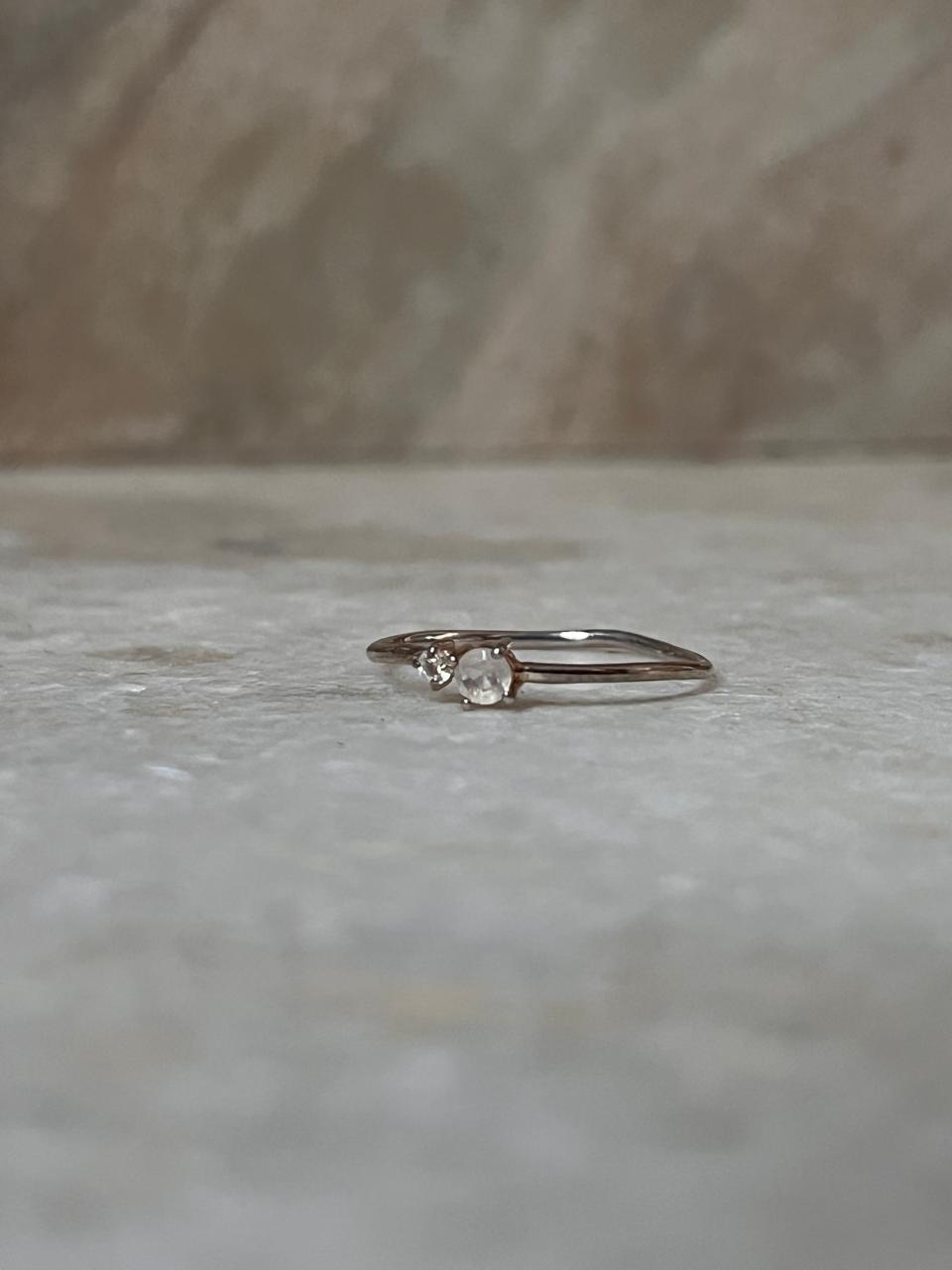 Minimal Dainty Double Stone Moonstone Faceted 925 Sterling Silver Ring