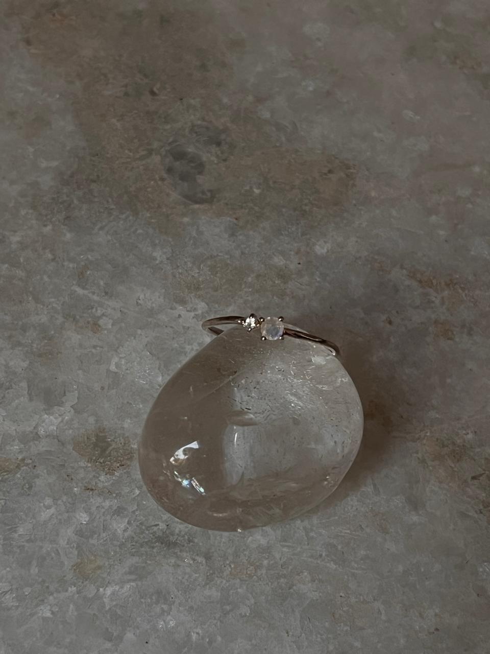 Minimal Dainty Double Stone Moonstone Faceted 925 Sterling Silver Ring