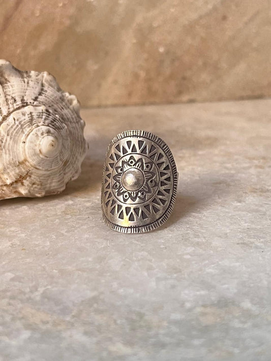 Sun Mandala Bohemian Handmade Statement Adjustable 925 Sterling Silver Ring