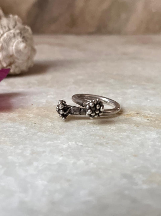 Bohemian Imported Handcrafted Flower Bunch Adjustable 925 Sterling Silver Ring