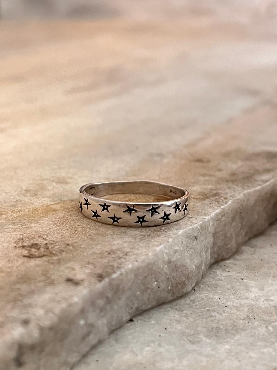 Star Engraved 925 Sterling Silver Ring