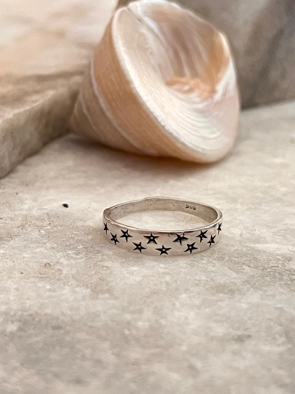 Star Engraved 925 Sterling Silver Ring