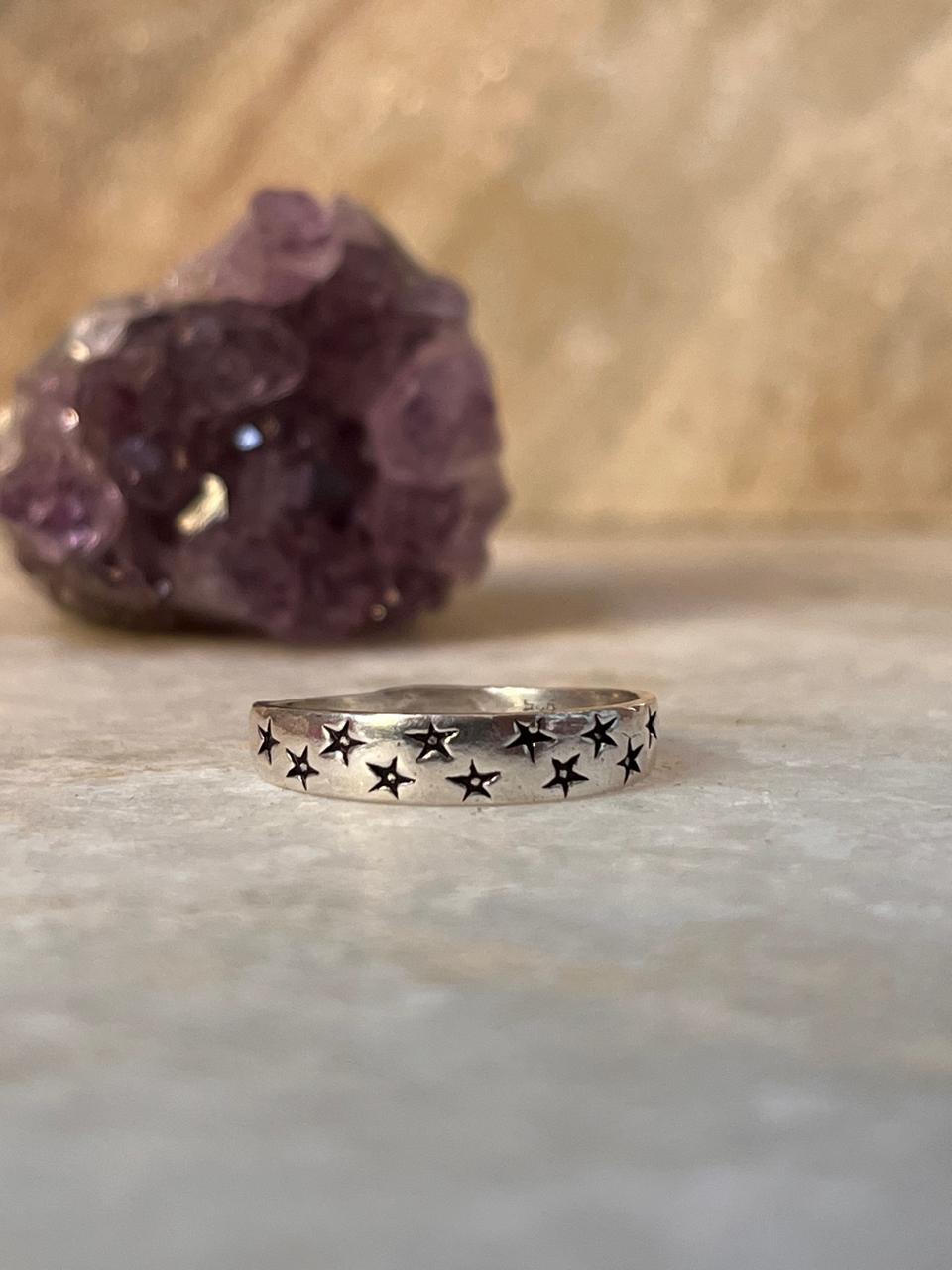 Star Engraved 925 Sterling Silver Ring