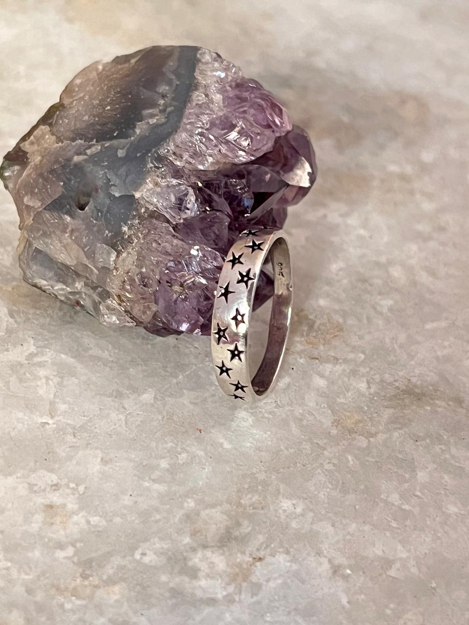 Star Engraved 925 Sterling Silver Ring