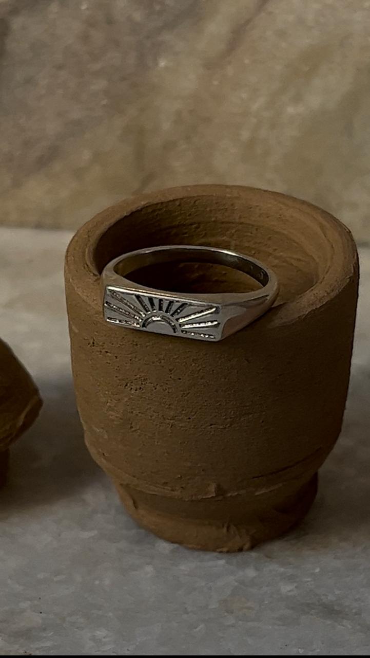 Sunshine / Sun Engraved Signet 925 Sterling Silver Unisex Ring