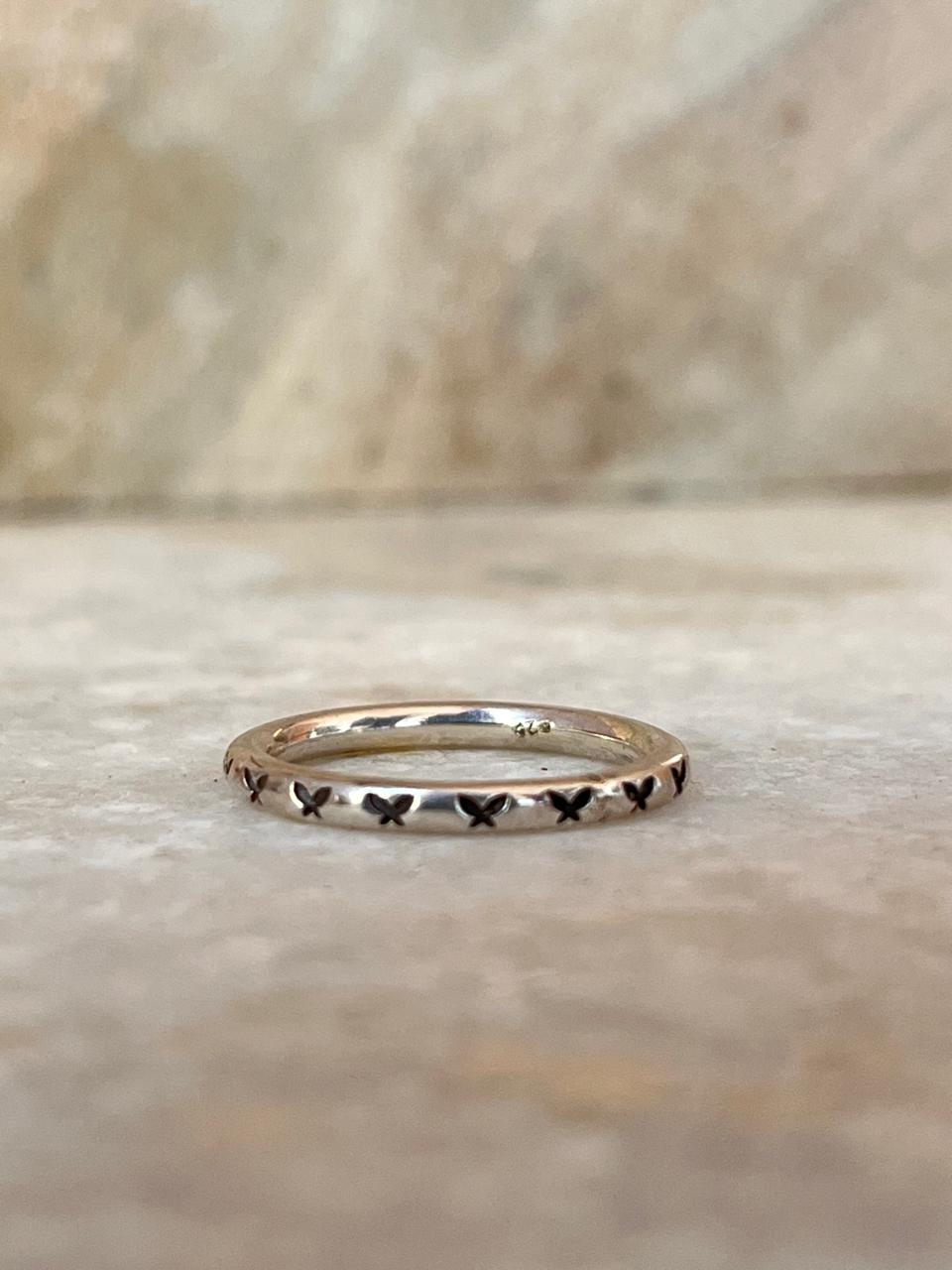 Butterfly Engraved 925 Sterling Silver Band Ring