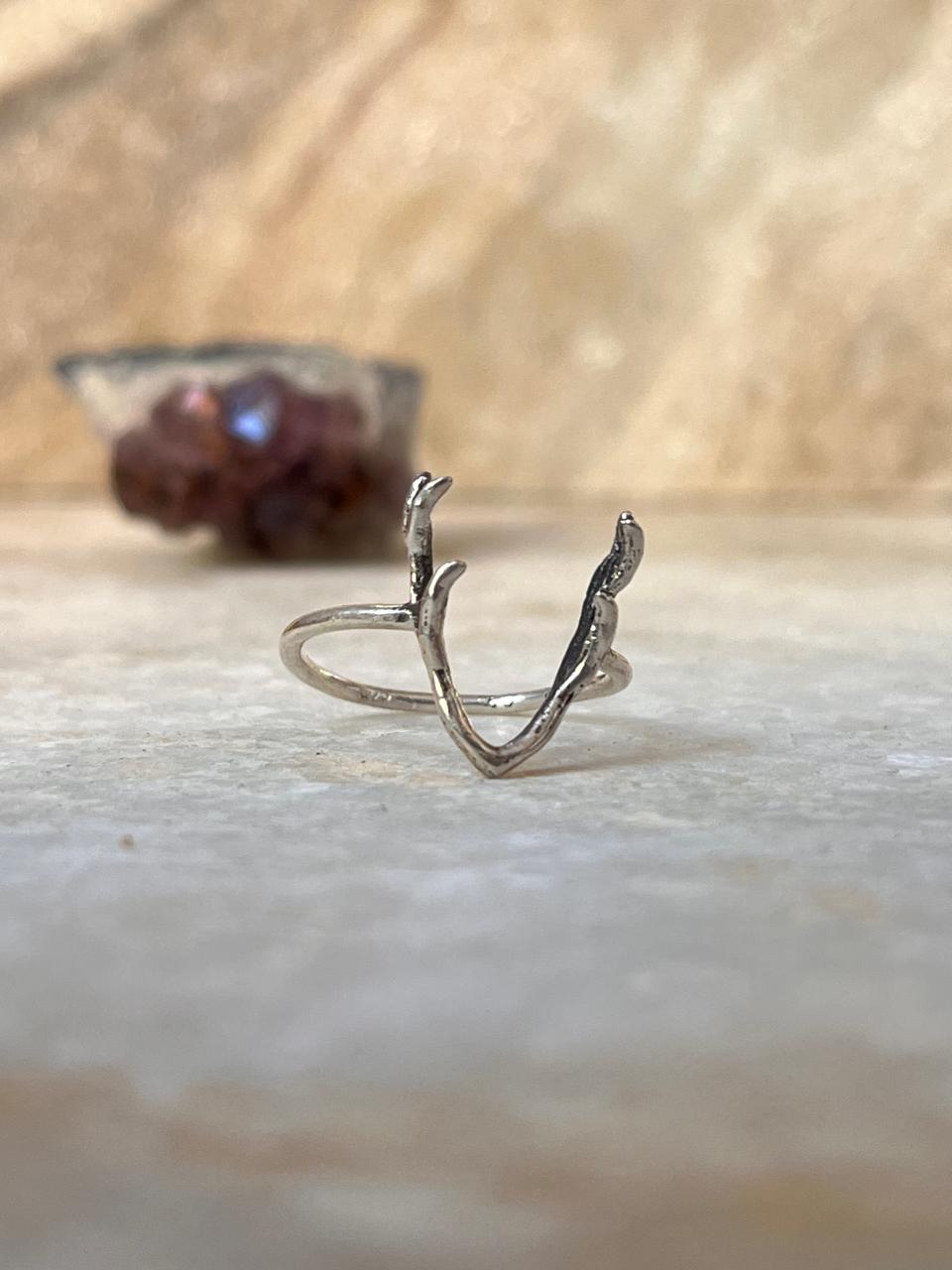 Textured Deer Antler 2 925 Sterling Silver Ring