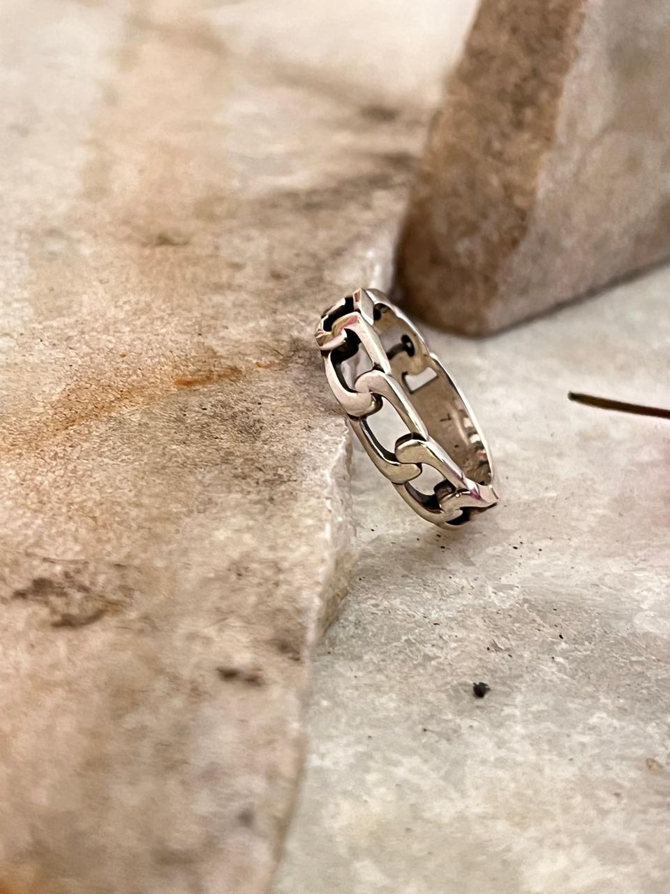 Half Cuban Link Unisex Band 925 Sterling Silver Ring