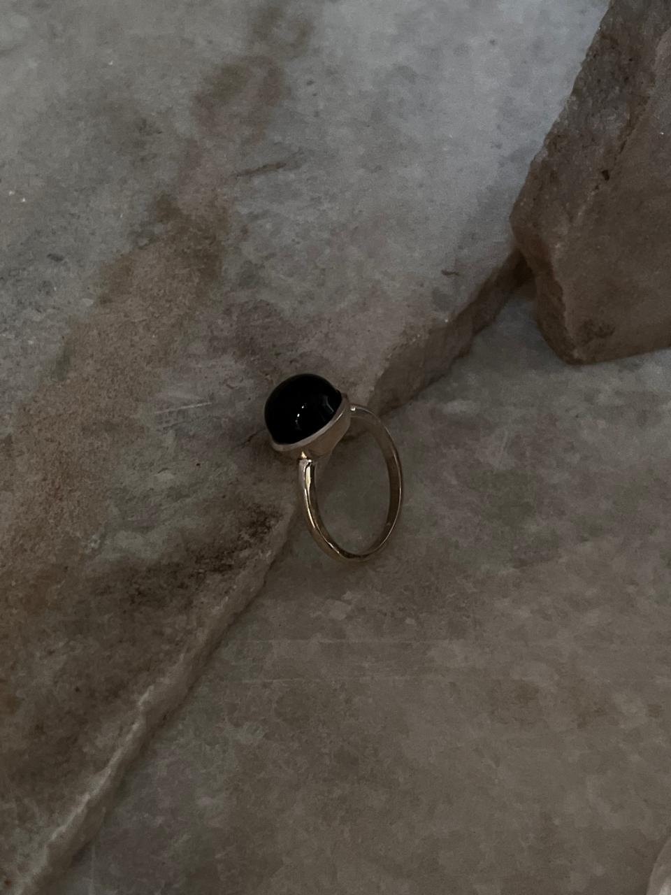 Black Onyx Round Plain 925 Sterling Silver Ring