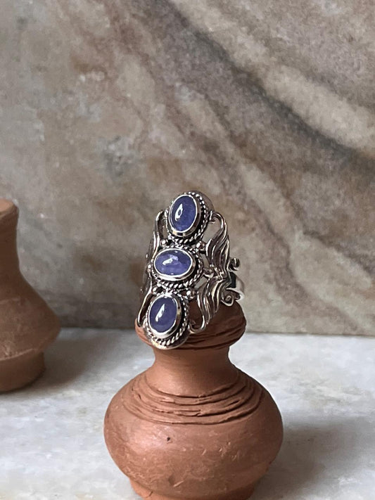 Tanzanite 3 Stone Statement 925 Sterling Silver Ring