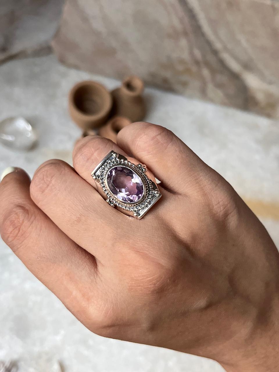 Amethyst Boho Statement 925 Sterling Silver Ring