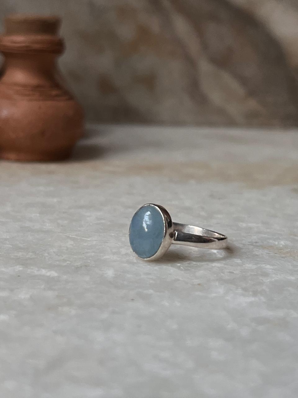 Aquamarine Natural Oval 925 Sterling Silver Ring