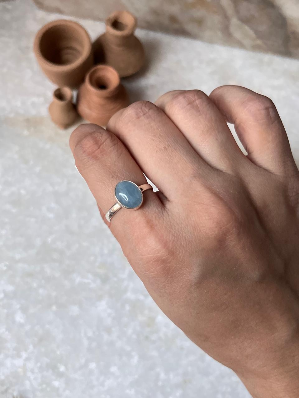 Aquamarine Natural Oval 925 Sterling Silver Ring