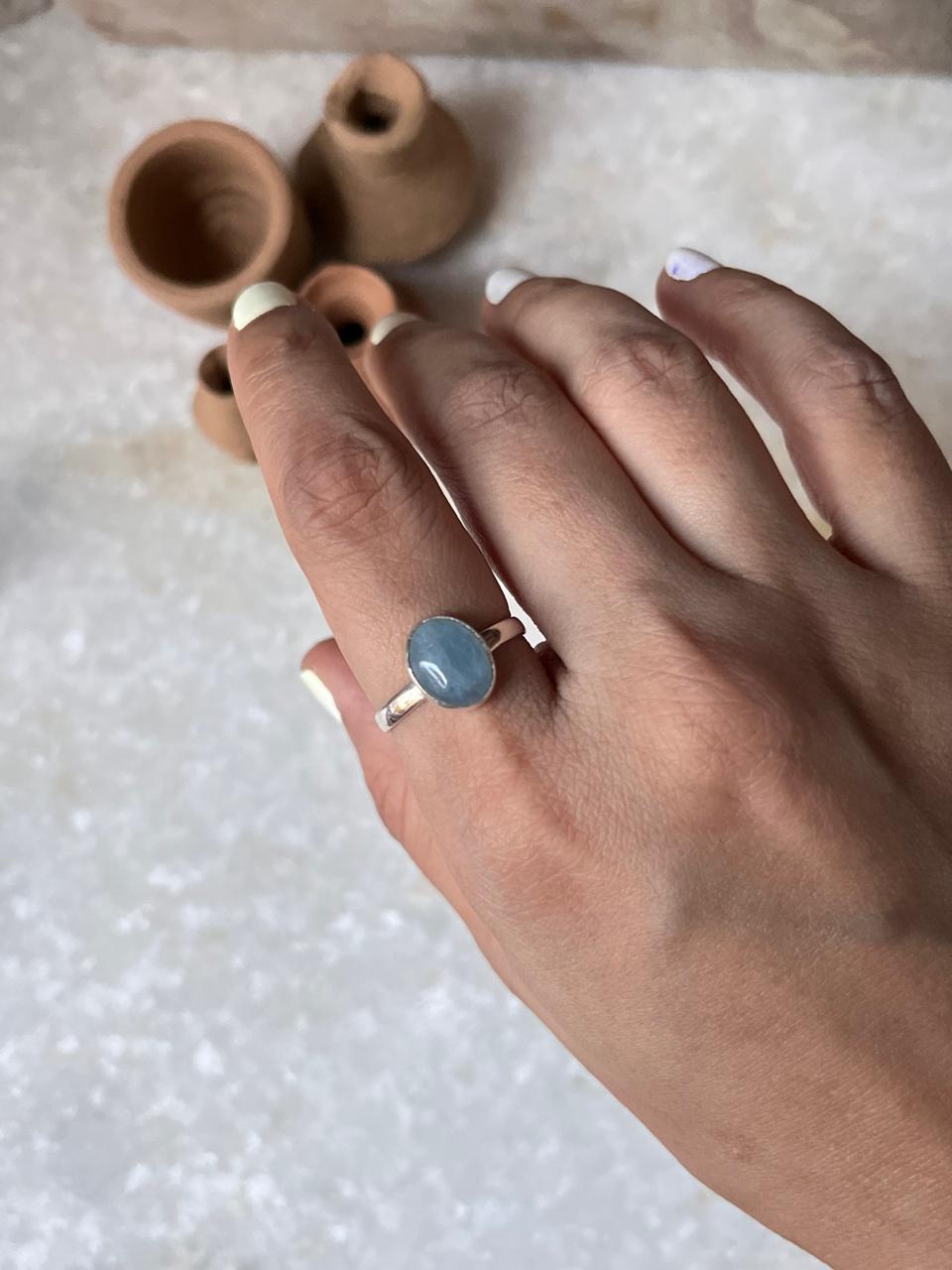 Aquamarine Natural Oval 925 Sterling Silver Ring