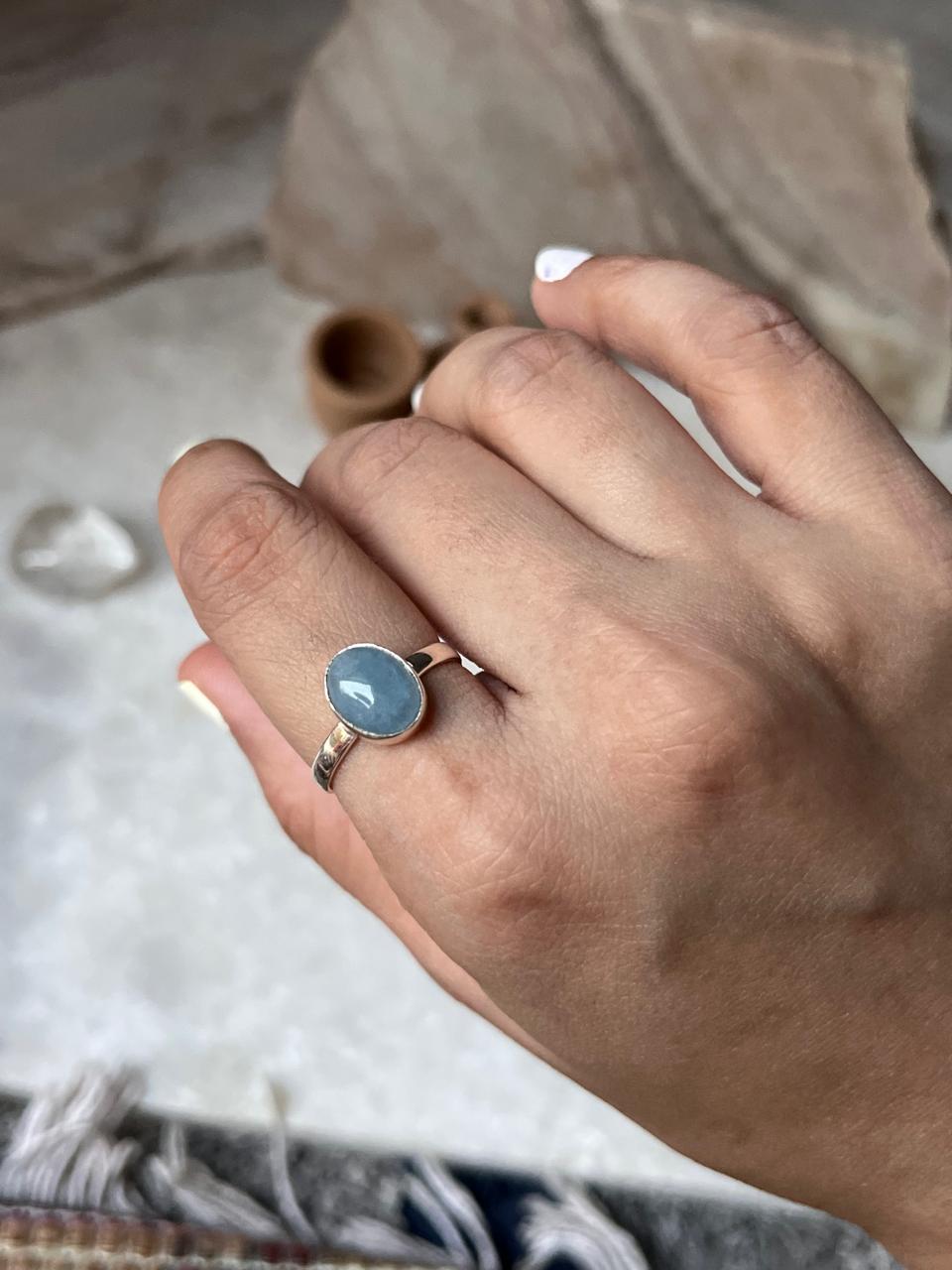 Aquamarine Natural Oval 925 Sterling Silver Ring