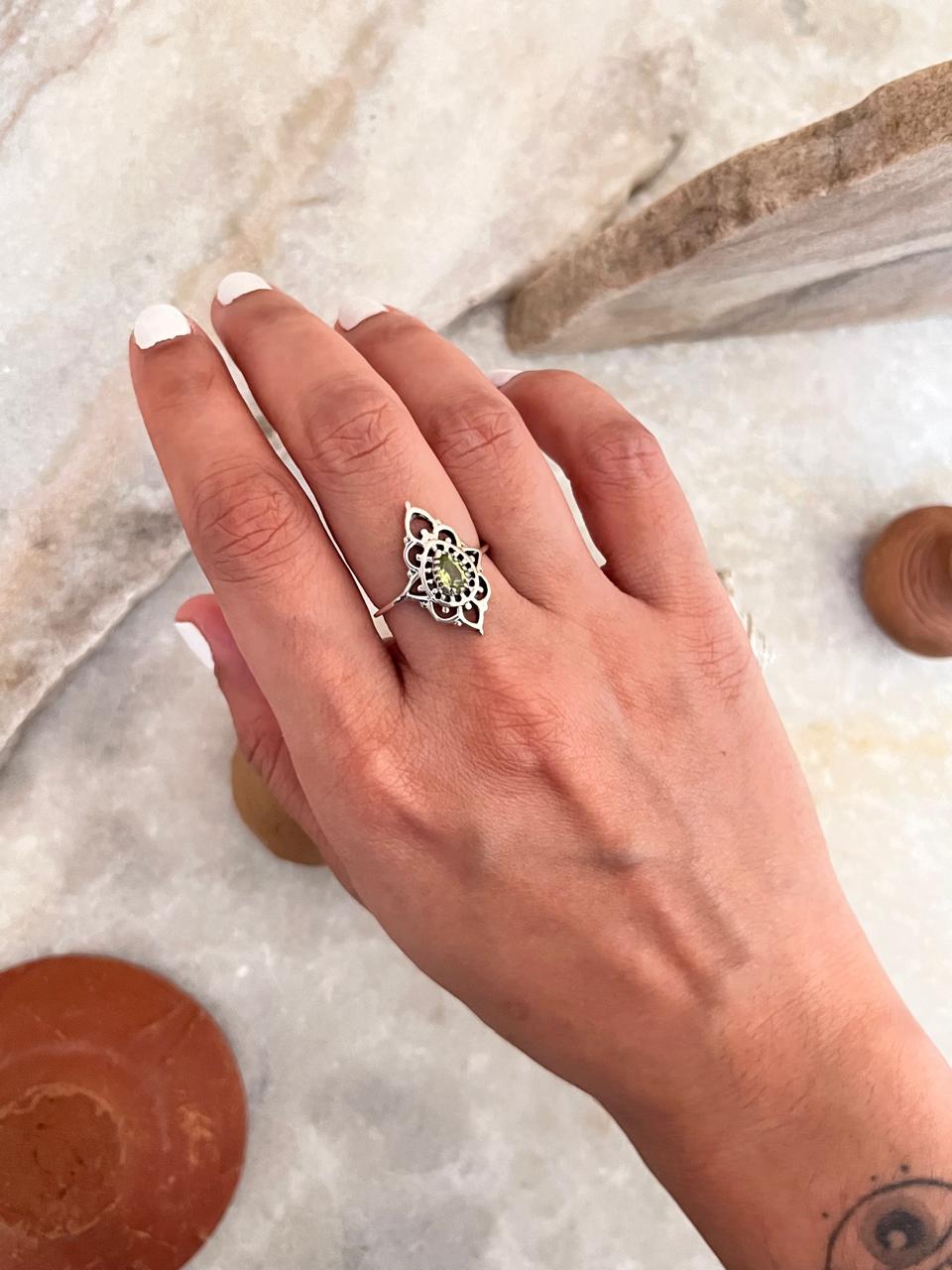 Peridot Boho 925 Sterling Silver Ring