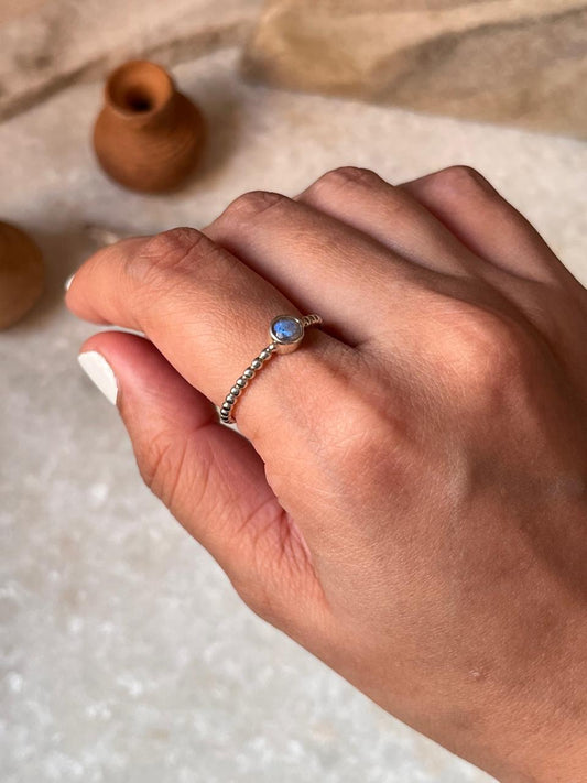Full Dot Band Labradorite 925 Sterling Silver Ring