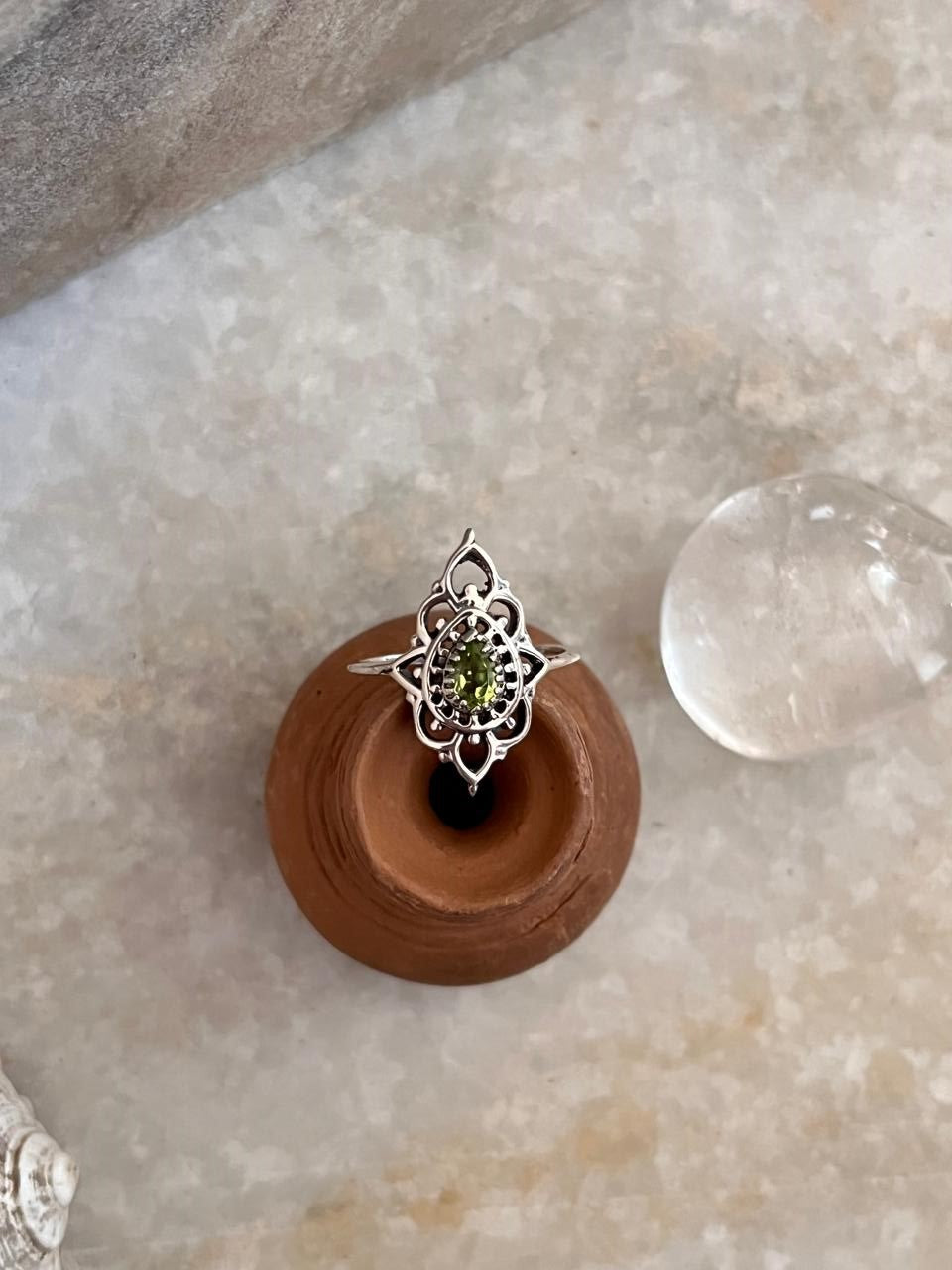 Peridot Boho 925 Sterling Silver Ring