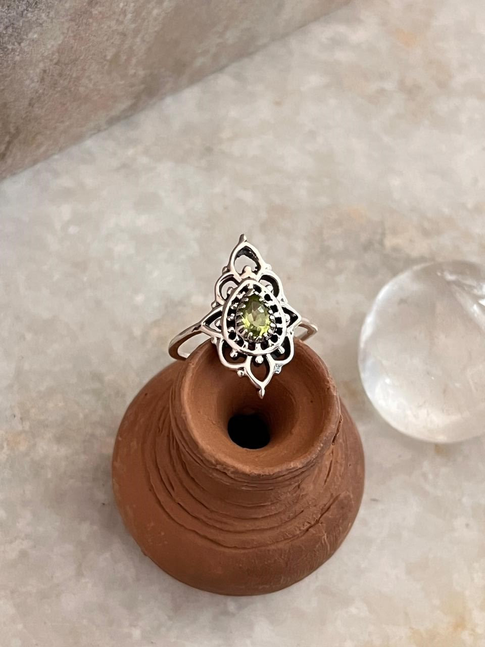 Peridot Boho 925 Sterling Silver Ring