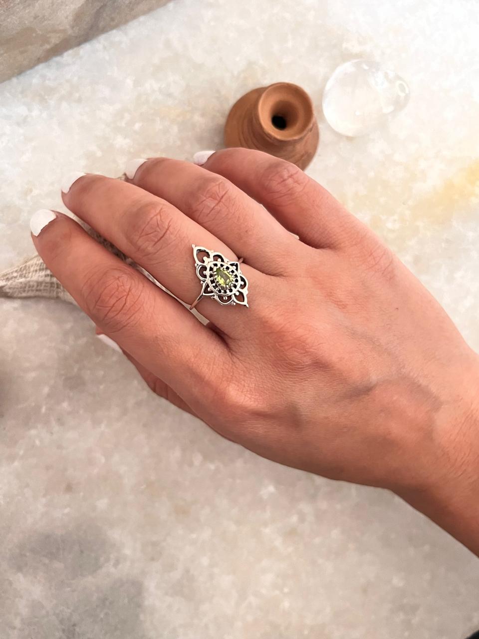Peridot Boho 925 Sterling Silver Ring