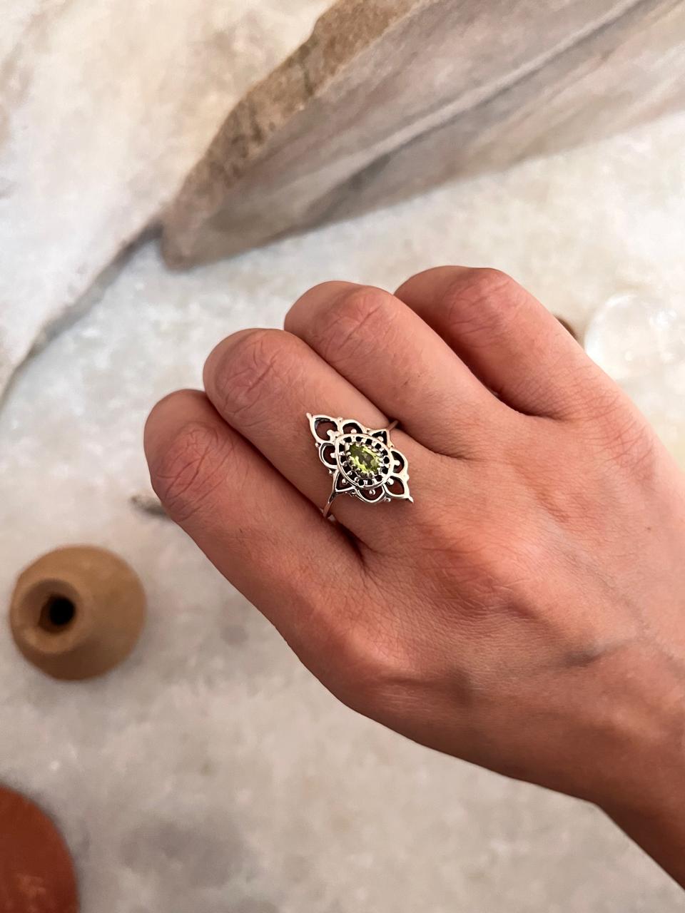 Peridot Boho 925 Sterling Silver Ring