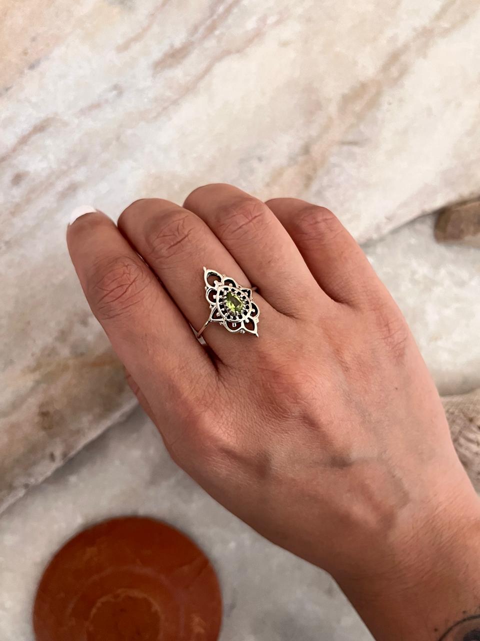 Peridot Boho 925 Sterling Silver Ring