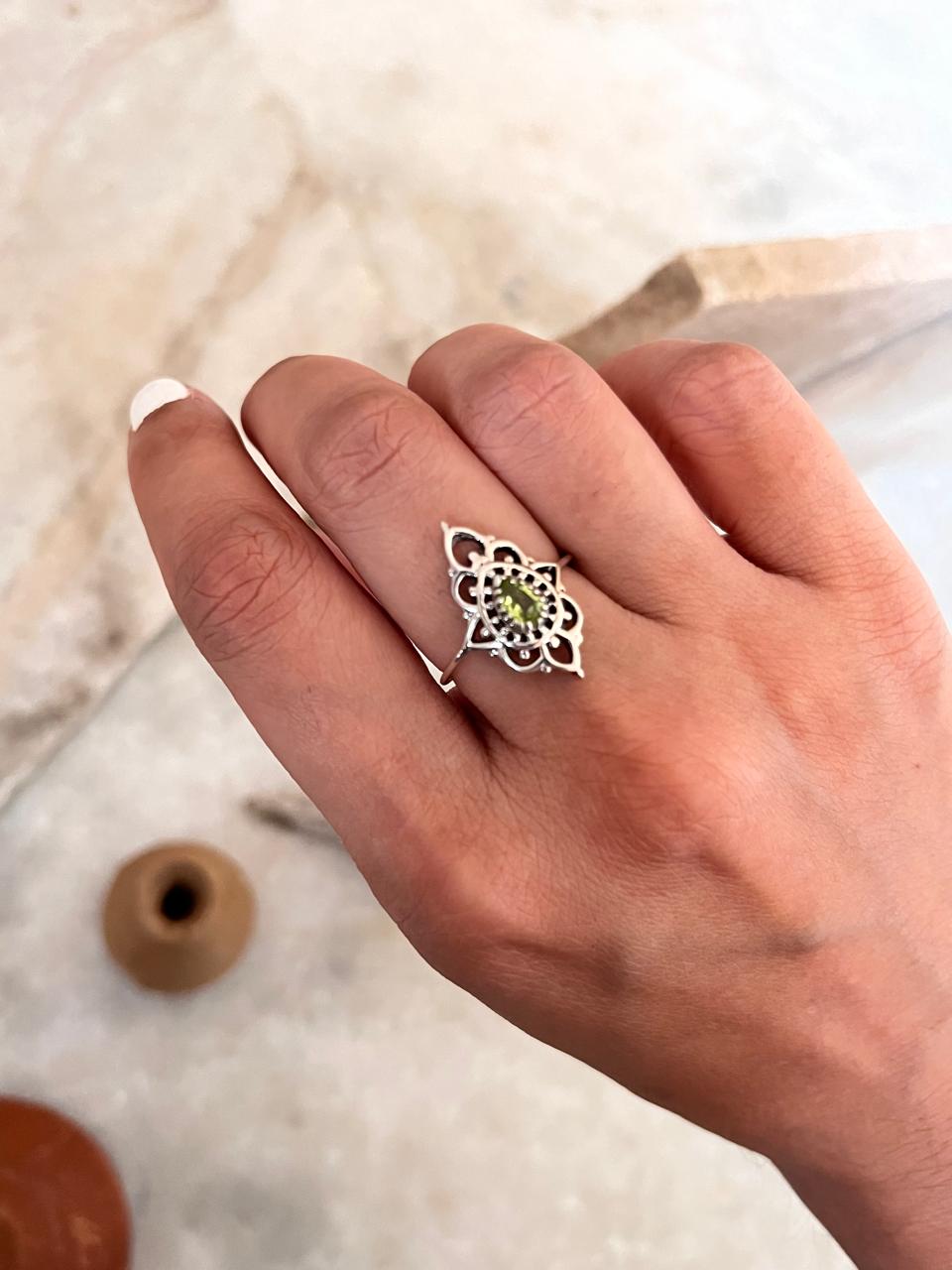 Peridot Boho 925 Sterling Silver Ring