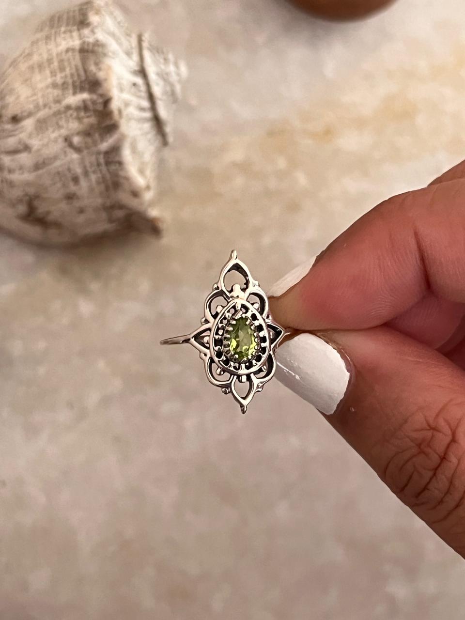 Peridot Boho 925 Sterling Silver Ring