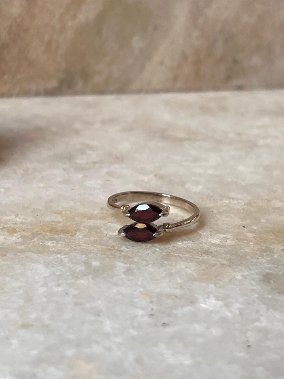 Garnet Marquise Double Stone 925 Sterling Silver Ring