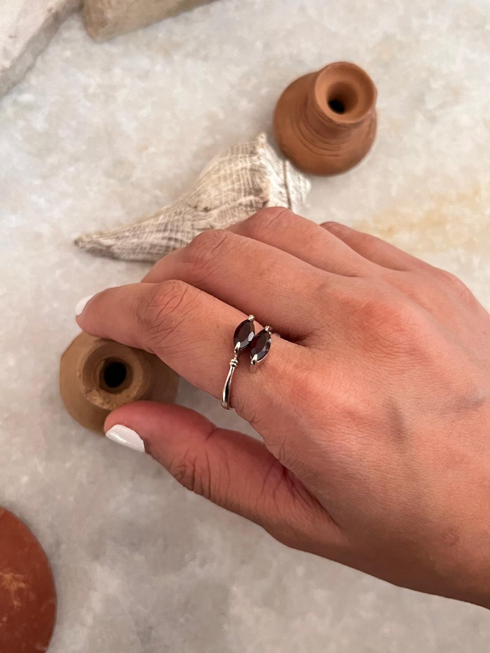 Garnet Marquise Double Stone 925 Sterling Silver Ring