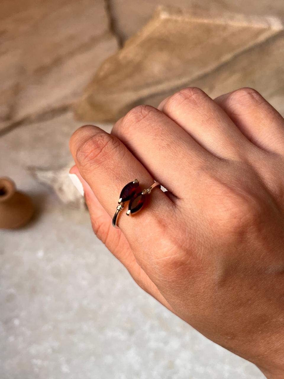 Garnet Marquise Double Stone 925 Sterling Silver Ring