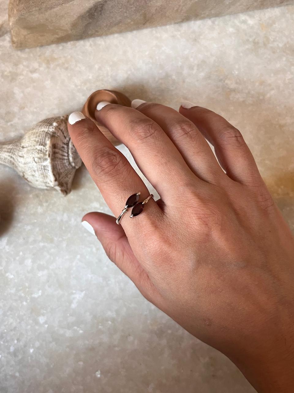 Garnet Marquise Double Stone 925 Sterling Silver Ring