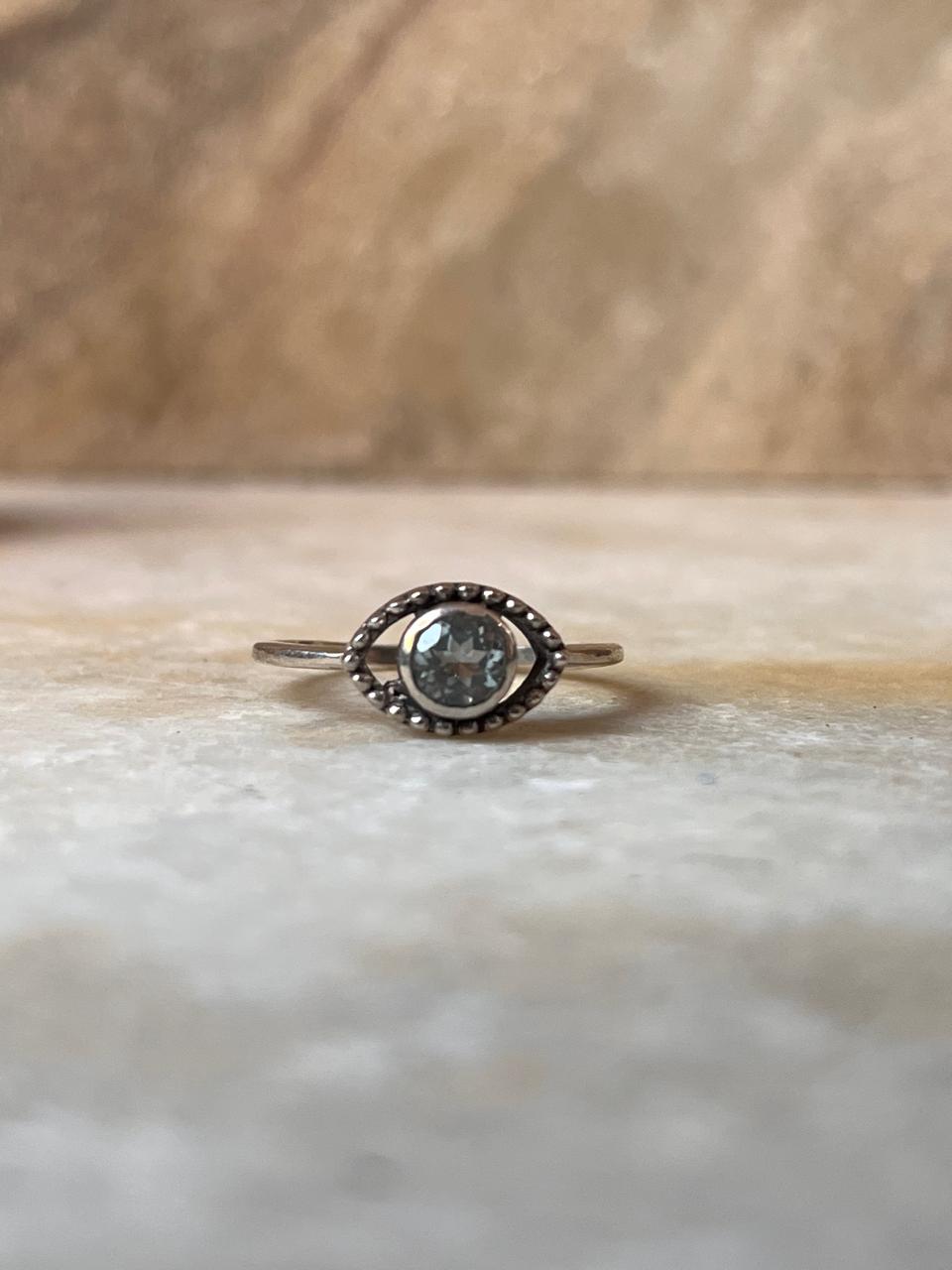 Evil Eye Boho Blue Topaz 925 Sterling Silver Ring