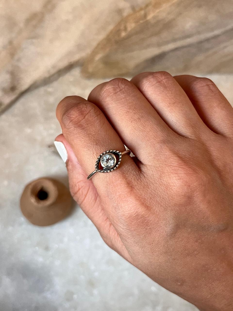 Evil Eye Boho Blue Topaz 925 Sterling Silver Ring