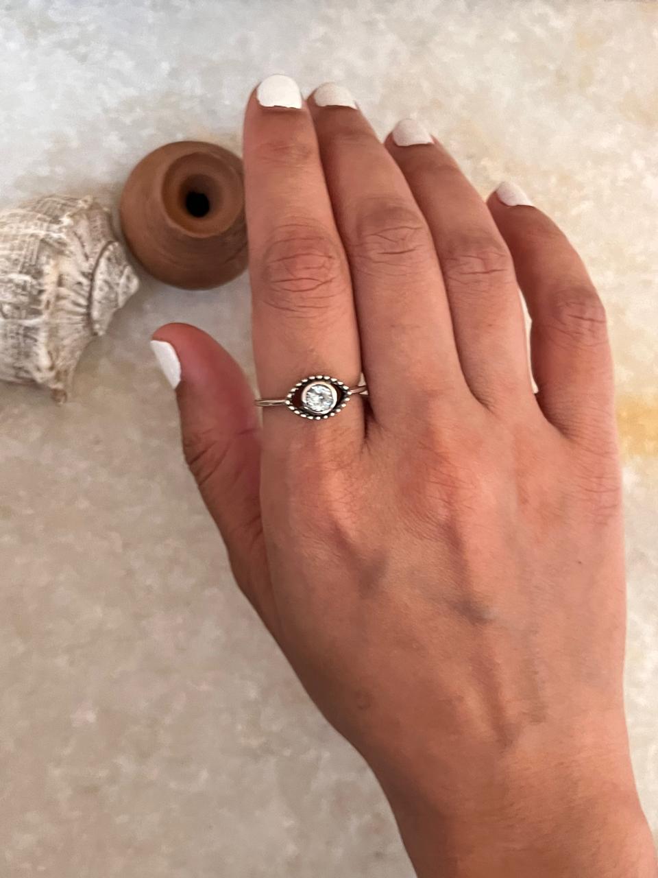 Evil Eye Boho Blue Topaz 925 Sterling Silver Ring