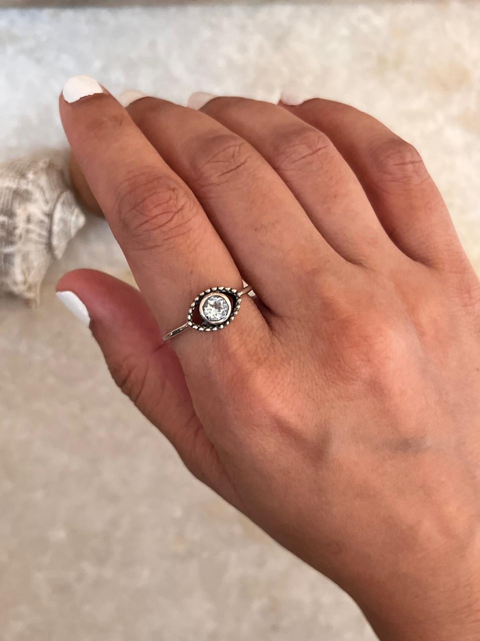Evil Eye Boho Blue Topaz 925 Sterling Silver Ring