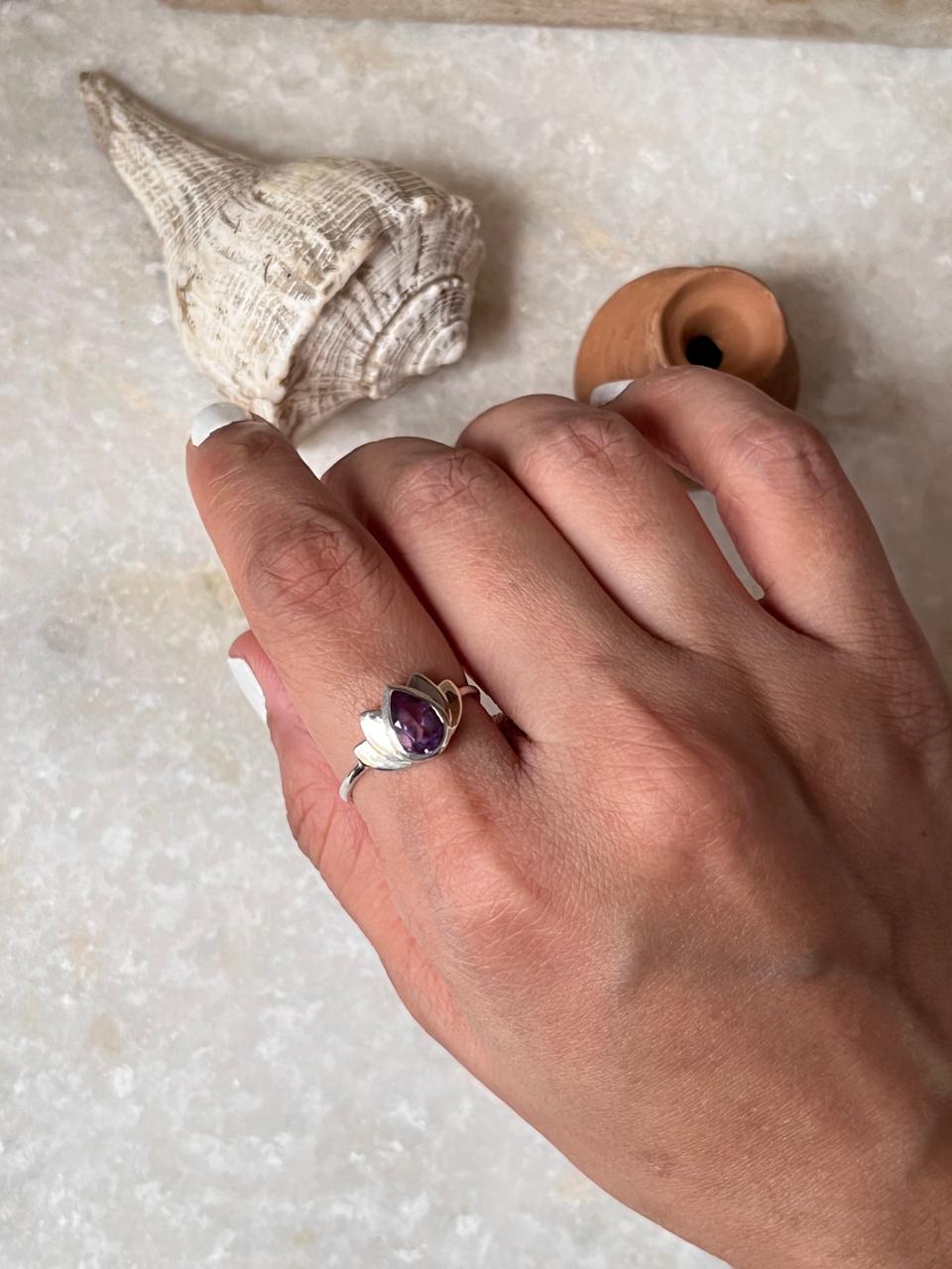 Amethyst Divine Lotus 925 Sterling Silver Ring