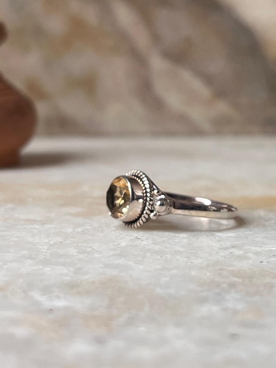 Citrine Round Boho 925 Sterling Silver Ring