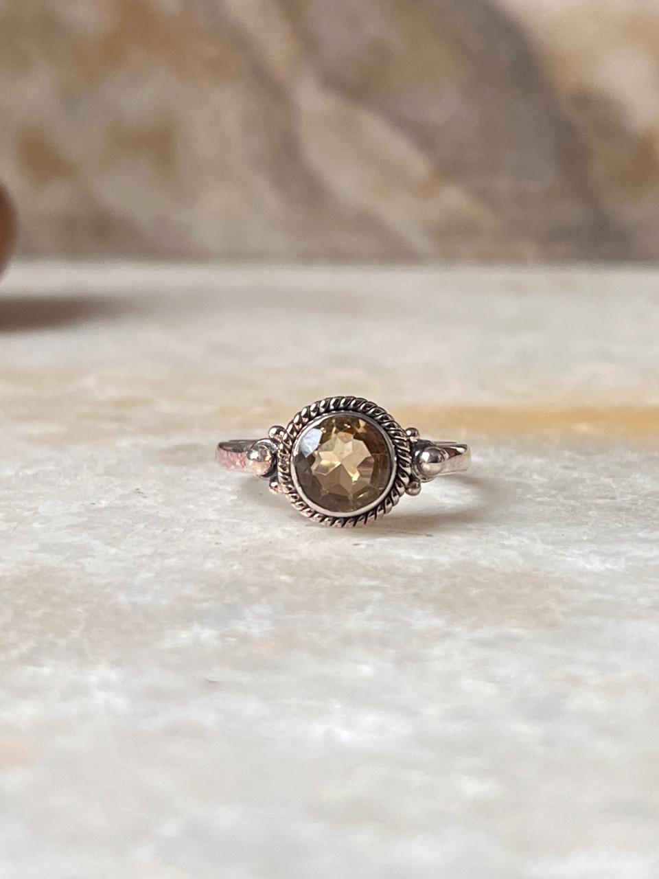 Citrine Round Boho 925 Sterling Silver Ring