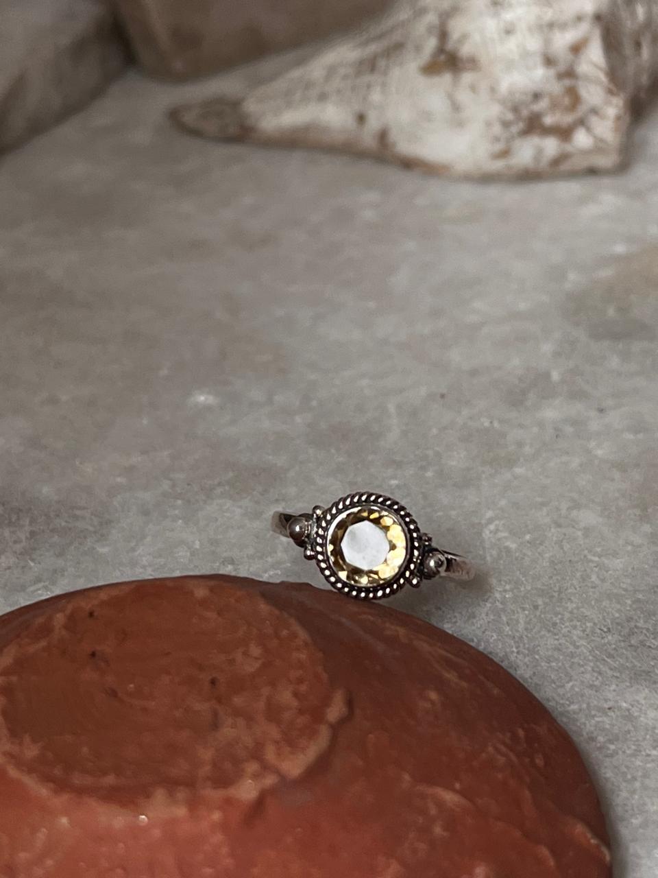 Citrine Round Boho 925 Sterling Silver Ring