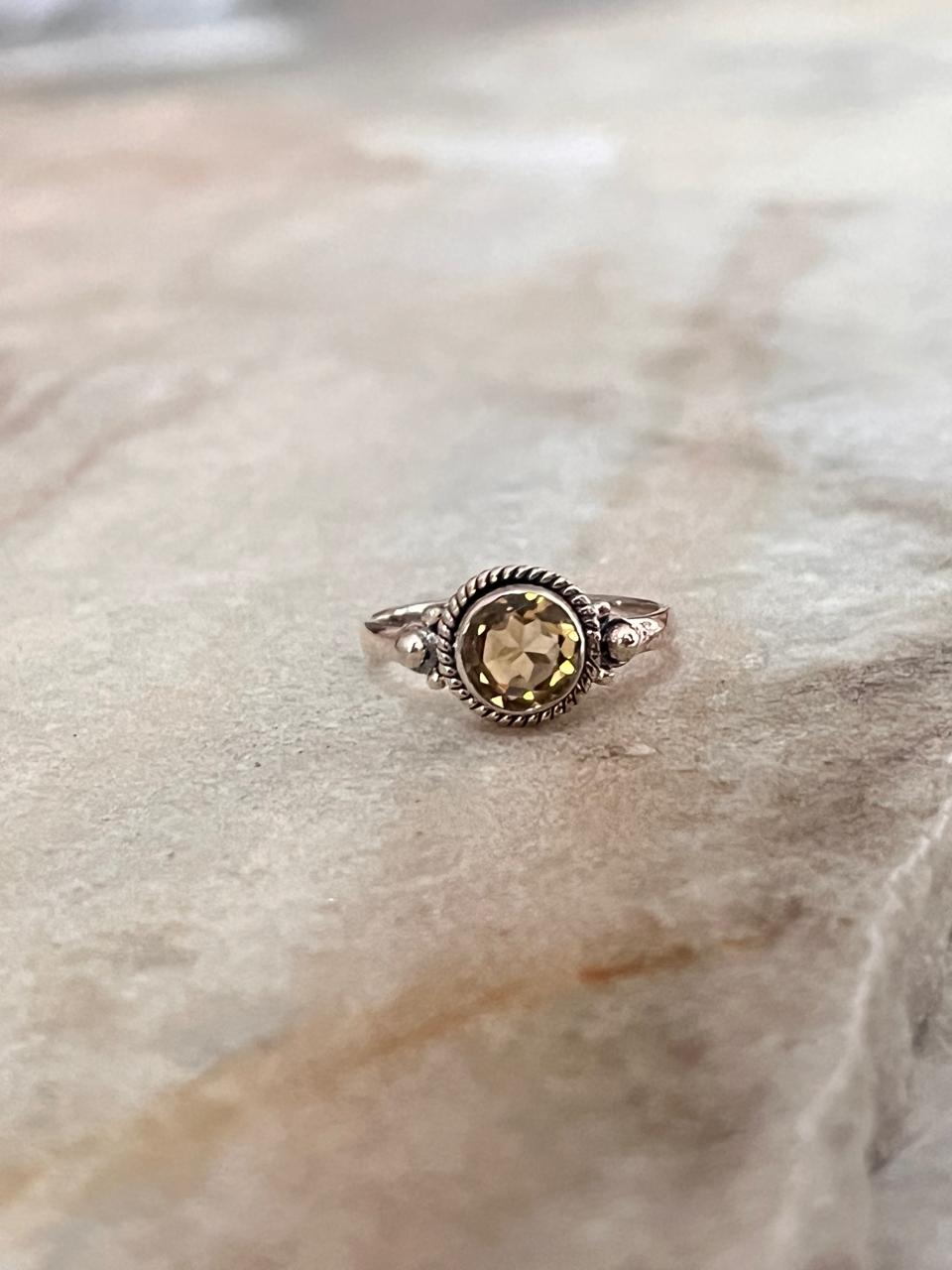 Citrine Round Boho 925 Sterling Silver Ring