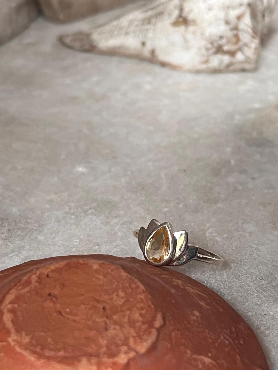 Citrine Divine Lotus 925 Sterling Silver Ring