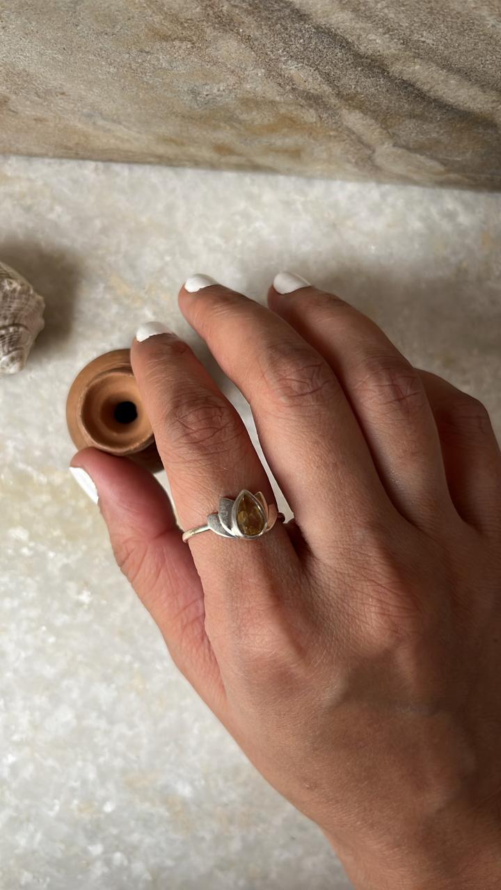 Citrine Divine Lotus 925 Sterling Silver Ring