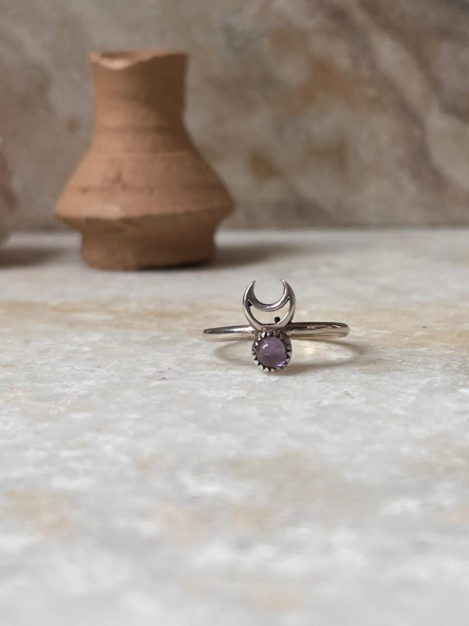 Amethyst Crescent Moon 925 Sterling Silver Ring