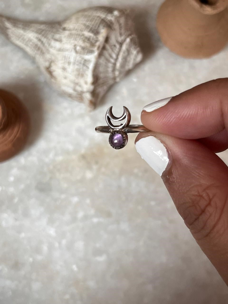 Amethyst Crescent Moon 925 Sterling Silver Ring