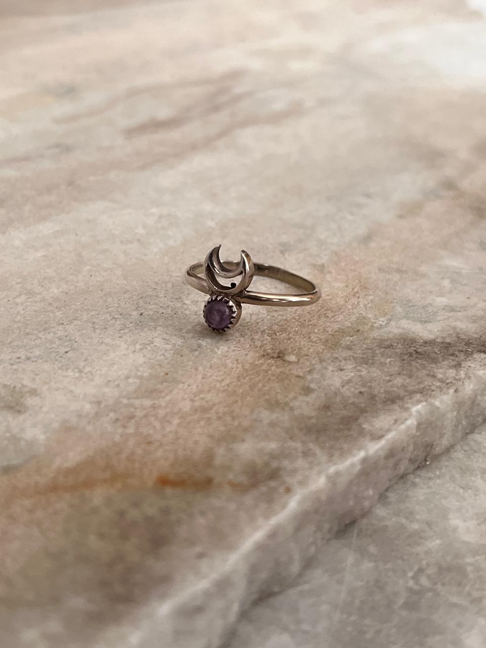 Amethyst Crescent Moon 925 Sterling Silver Ring